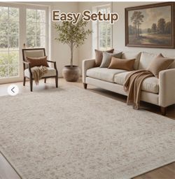 8x10 8'x10' Vintage Distressed Area Rug Soft Washable Non-Slip Carpet American Classic Retro Rug with Geometric Rugs for Living Room Bedroom Neutral