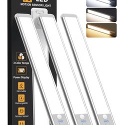 New Under Cabinet Lighting Wireless, Rechargeable Motion Sensor Light Indoor, 3 Color Dimmable Closet Light Battery Operated with LED Power Display, M