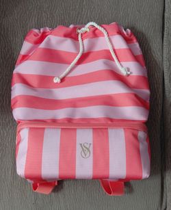 Victoria's Secret Striped Drawstring Backpack with cooler compartment