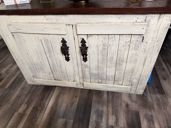 Rustic Farmhouse Wood Cabinet with Dark Top