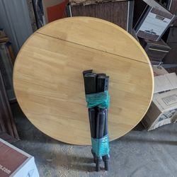 36" Round Blonde Oak Drop-Leaf Table – Modern/Small Space