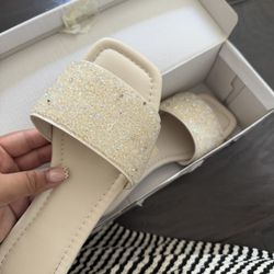 white glitter sandals 