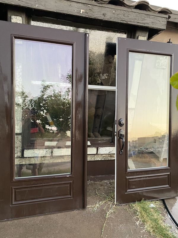 FRENCH DOORS 35x77 EACH DOOR DOUBLE PANE LOWE GLASS METAL