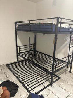 Black Metal Bunk Bed Frame with Trundle