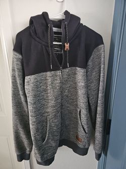 QUIKSILVER Men's XL Gray Black Full Zip Hoodie Sweater Jacket