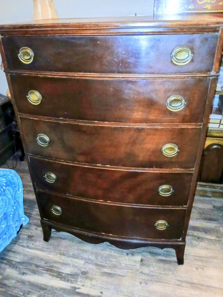 Tall Mahogany Drexel Antique Bowed Front Dresser