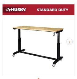 BRAND NEW IN BOX Shop Husky 62 in. W x 24 in. D Adjustable Height Black Workbench Table with Solid Wood Top