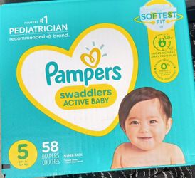 Pampers Swaddlers "Active Baby " Size 5 Baby Diapers With A (58) Count Baby Diaper Per Box For $20.00 ! 