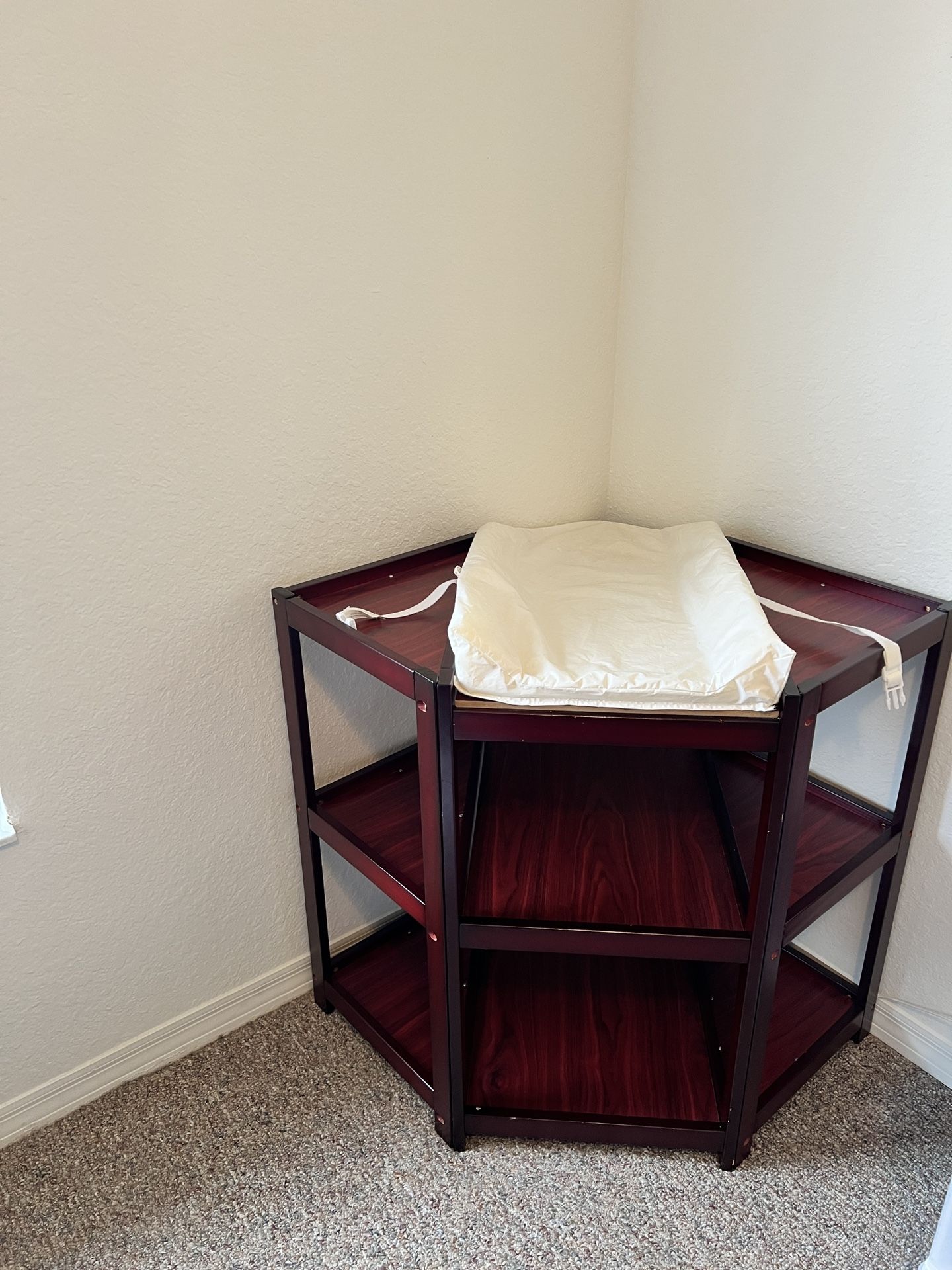 Corner Baby Changing Table with Shelves