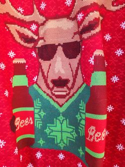 Ugly Christmas Beer Drinking Drunk Reindeer Red Sweater Sweatshirt Large Unisex