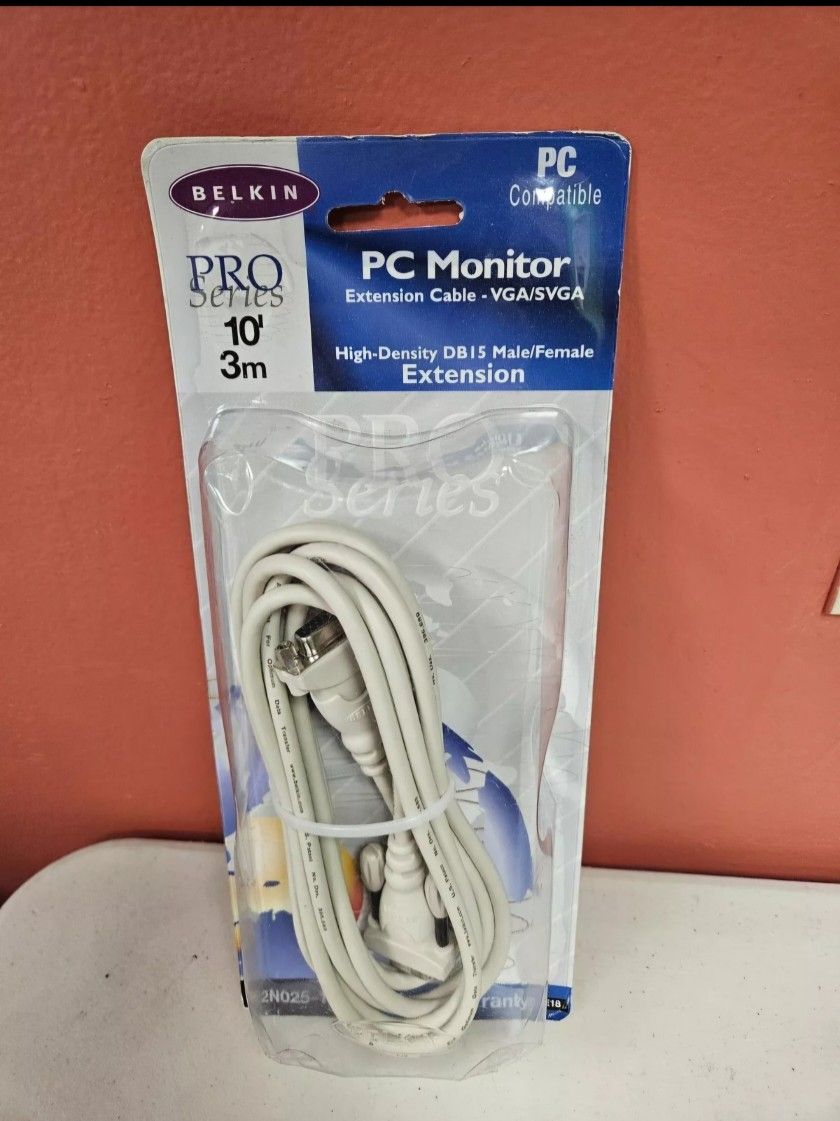 Belkin Pro Series PC Monitor EXT Cable VGA/SVGA 10'-3M DBI5 M/F F2N025-10