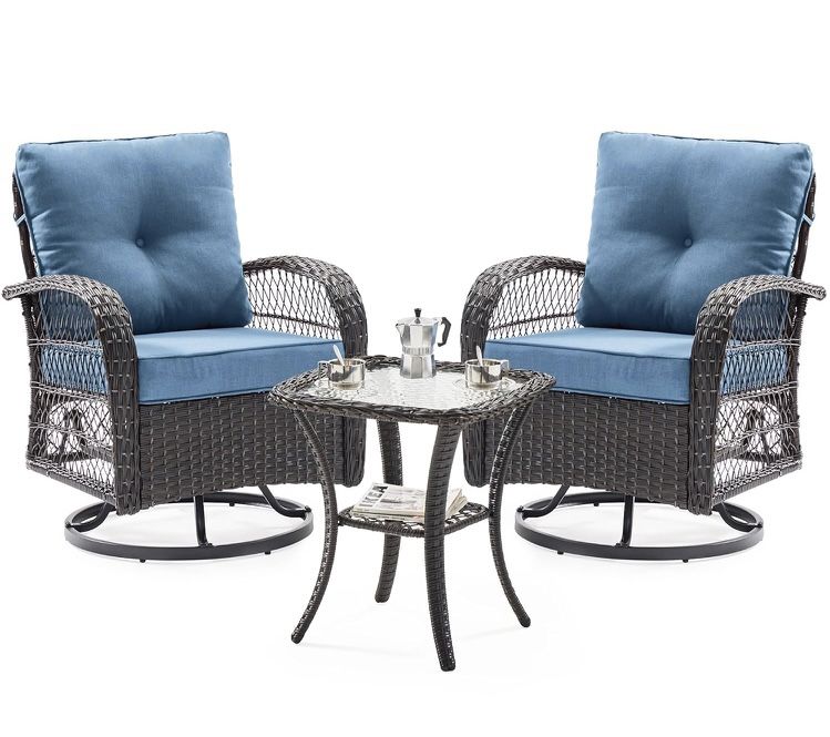 New Assembled Outdoor Swivel Rocker Patio Chairs Set, Rocking Chair 3 Piece Patio Furniture
