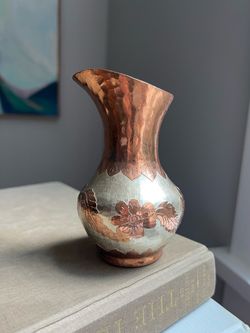 Small Vintage Copper & Pewter Etched Accent Vase ( H4.5” ) firm on price