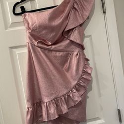 Topshop Metallic Sparkly Pink One Shoulder Mini Dress