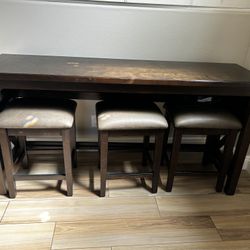 Tall  Wooden Table & 3 Stools 