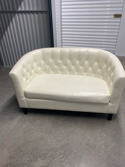 White Tufted Leather Loveseat