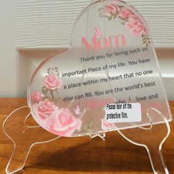 Mom Heart Acrylic Plaque Gift – New in Box with Stand