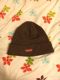 Supreme, brown striped, box logo beanie. Worn.