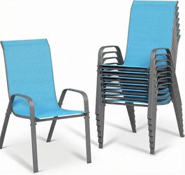 Patio Dining Chairs, Stackable All Weather Teslin Chair, Heavy Duty Outdoor Breathable Chairs Set, w/Armrests, Upgraded Chair FeetW/Strenthened Iron S
