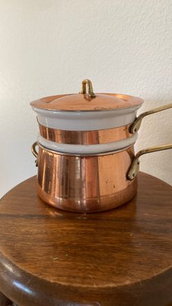 Vintage Copper & Ceramic Double Boiler 