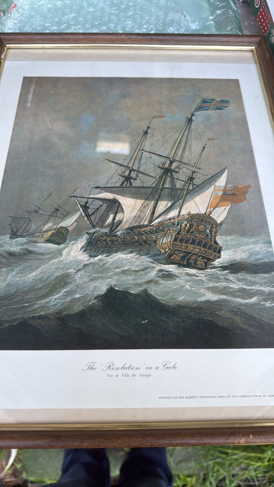 Antique ship print framed