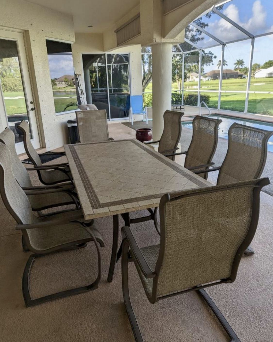 Patio Table, 8 Chairs, Stone 7ft X 3..6ft for Sale in Cape Coral, FL