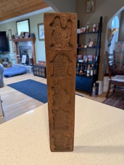 Vintage Carved Wood Cookie Mold Speculaas Rabbit Windmill Bird Folk Art 15”