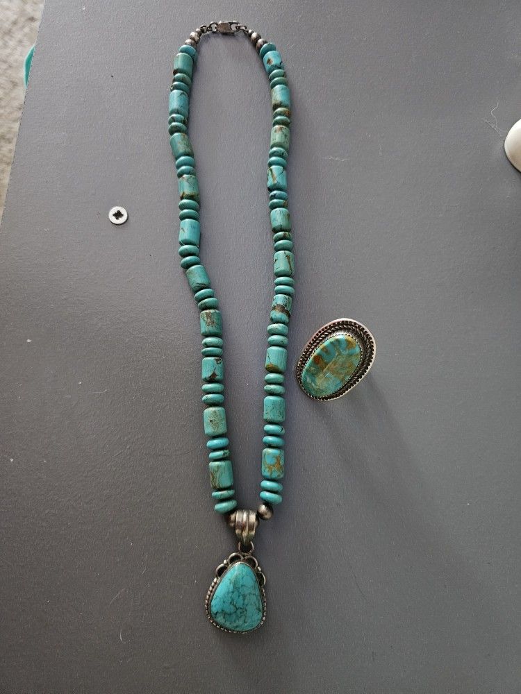 Real Turquoise And silver Necklace And ring
