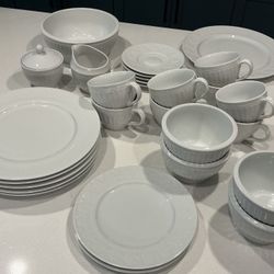 Coventry Fine White Porcelain Parthenon Pattern - 28 Pieces