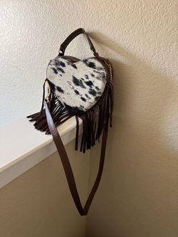 Heart-Shaped Cowhide Fringe Crossbody Bag