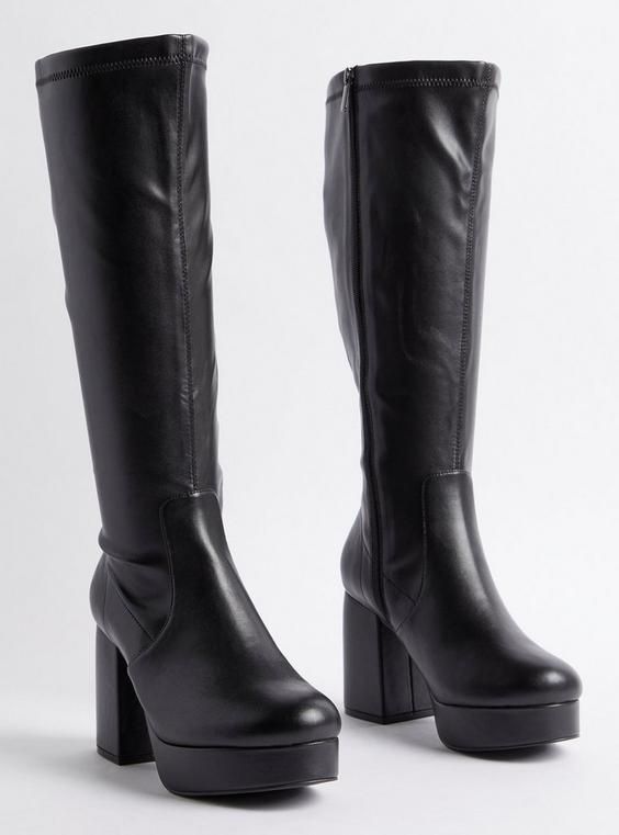 Torrid Black Platform 4” Heel High Knee Boot Size 11.5 WW 