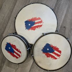 Set de Panderos With Bag Pleneras PVC Drums with Puerto Rico Flag 