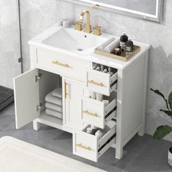 36 Bathroom Vanity with Sink Top, Two Doors and Three Drawers