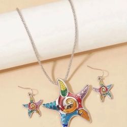 Multicolor Enamel Starfish Jewelry Set