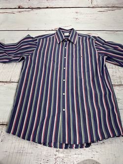 Mens Lacoste - Long Sleeve Button Up - 42  Striped Down Embroidered Logo  Missing one button on sleeve other than that condition is nice .            