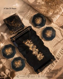 Resin tray and coaster set