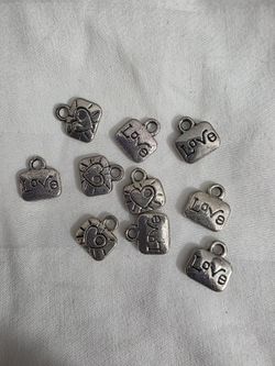 Silver Love Heart Charms Set of 10
