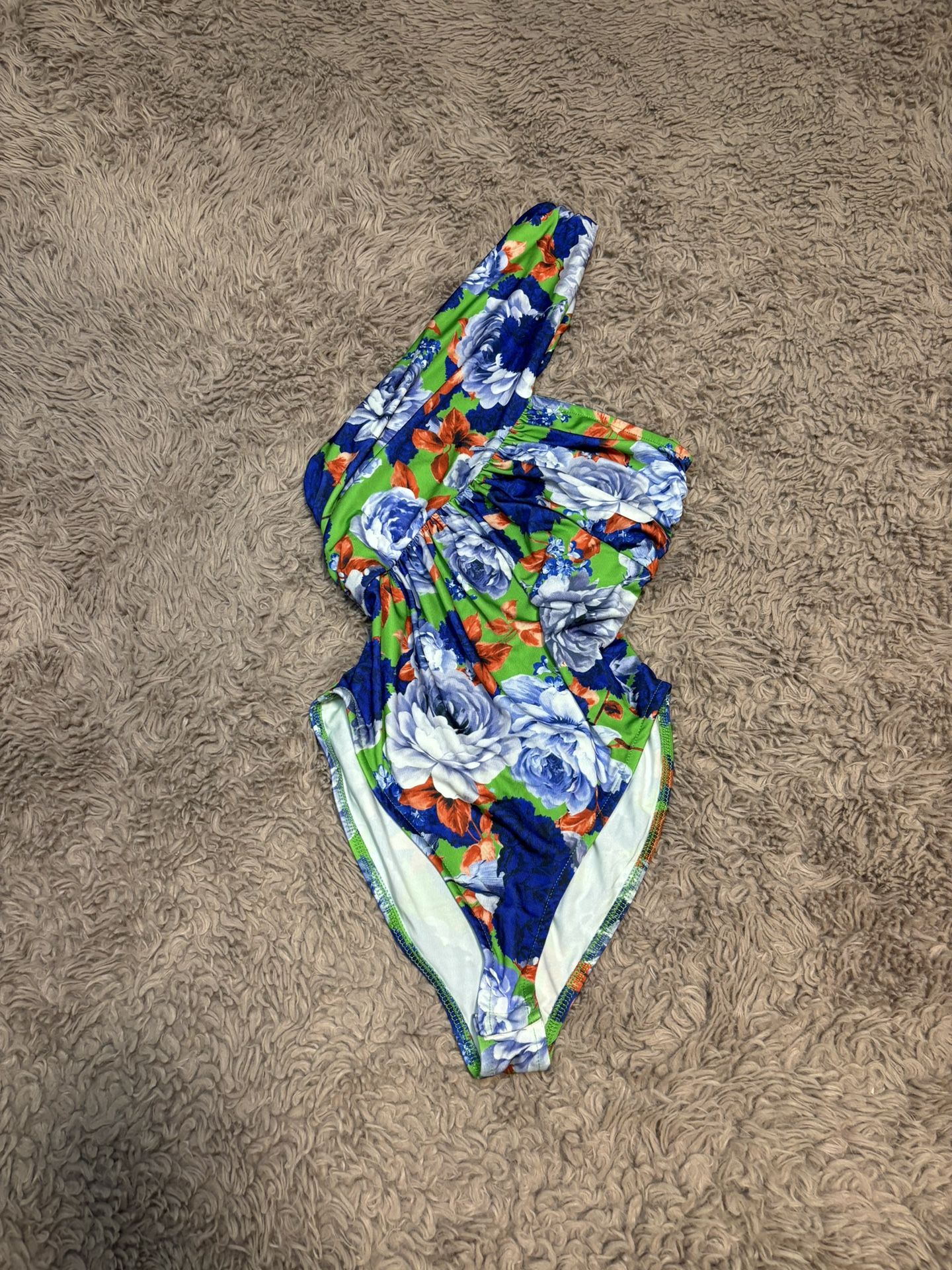 Zara Women Blue Tropical One Shoulder Bodysuit