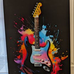 Electric Guitar Poster & Magnetic Wood Frame Hanger 