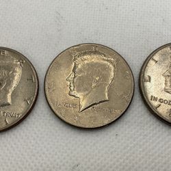 3 - 1971 KENNEDY HALF DOLLARS .50c