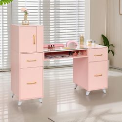 Pink Manicure Nail Desk with Storage