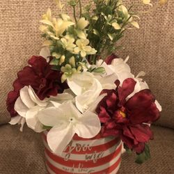 Sea Themed Vase With Red and White Flowers Floral Arrangement