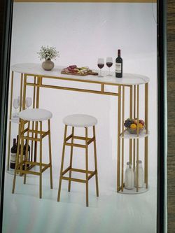 Table or bar set three pieces two chairs white color in box