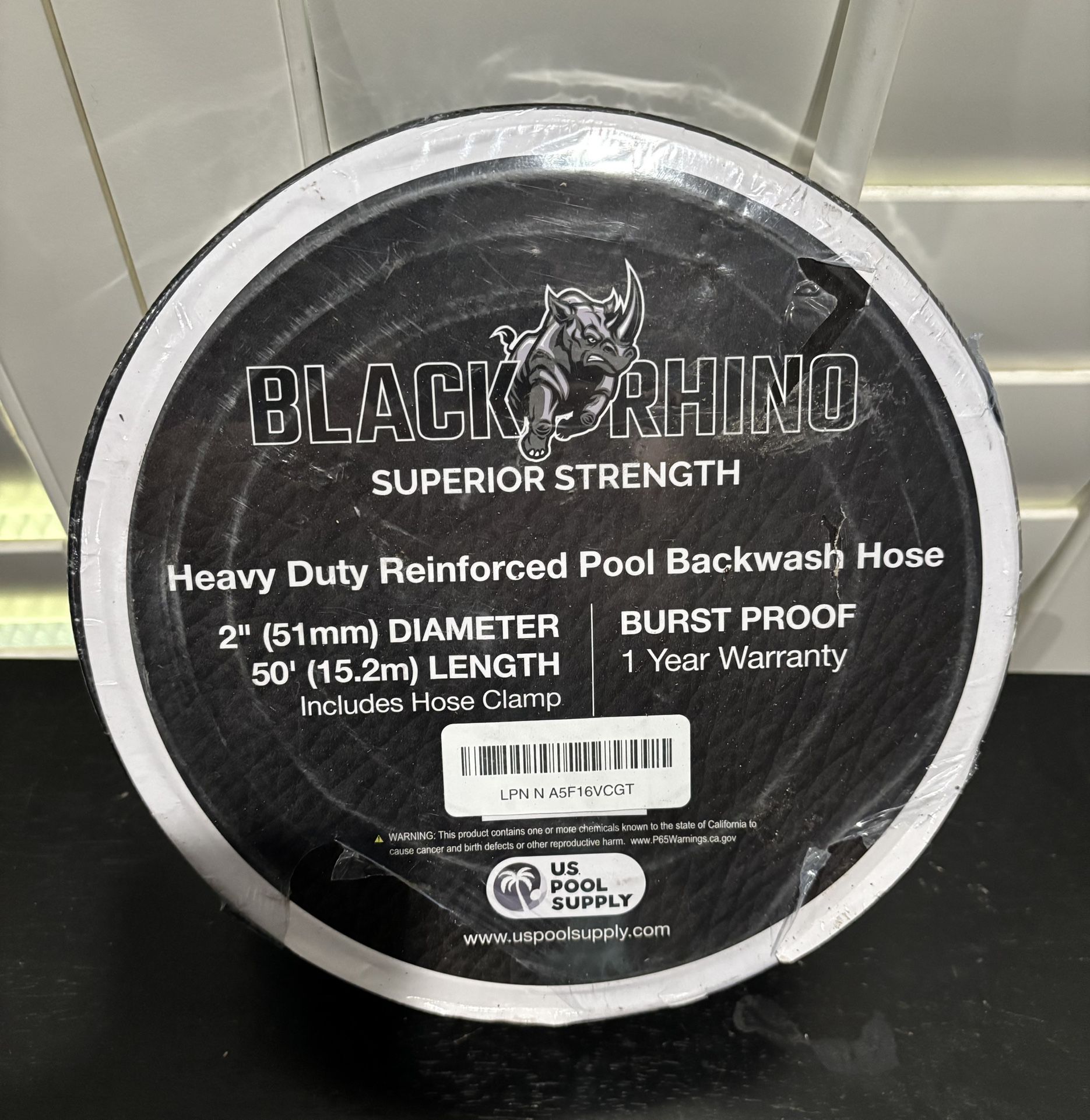 New Black Rhino Heavy-Duty 2” Black Pool Drain Hose - $30