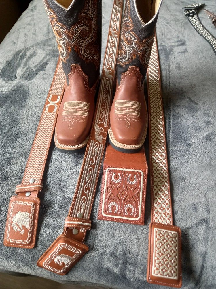 Leather Boots, Belt And Wallet
