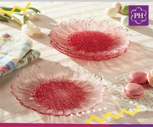 Pink Glass Sunflower Serving Plates Set Princess House