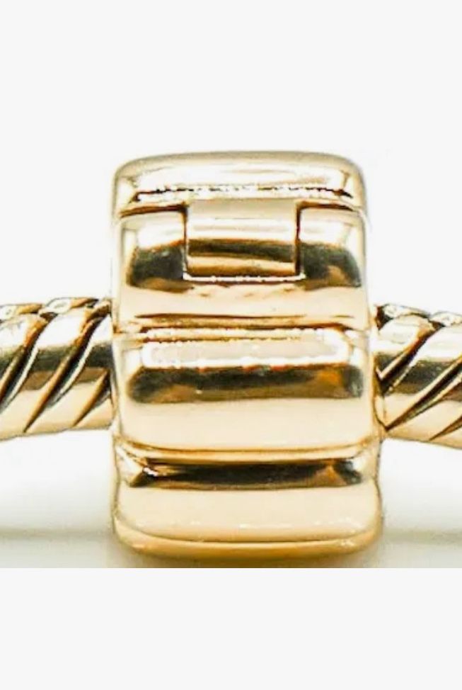 Pandora 14K 585 Solid Gold Ribbed Clip Charms Set Of 2 Authentic Retired 4.3 Grams Total