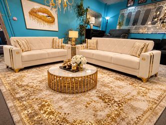 Cream & Gold Tufted Sofa Set β 2 Pieces