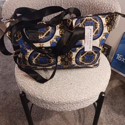 Alice + Olivia Duffle Bag Regal Romance Sapphire Canvas Weekend Zip Large Travel