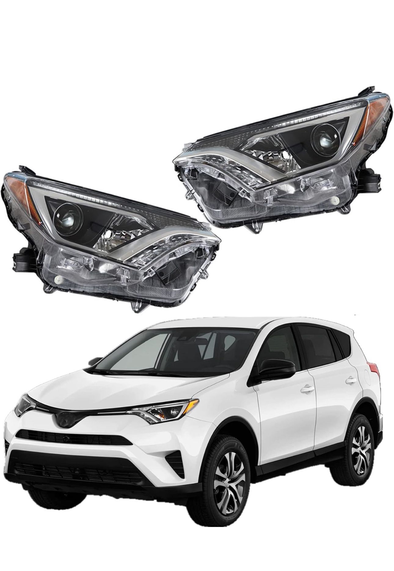 Left & Right Headlights Assembly Headlamps Replacement for Rav 4 2016 2017 2018 Driver & Passenger Side